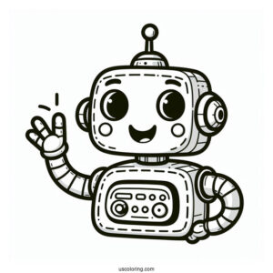 Cartoon Robot Smiling And Waving Coloring Page For Preschoolers