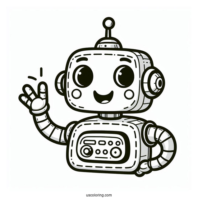 Cartoon Robot Smiling And Waving Coloring Page For Preschoolers