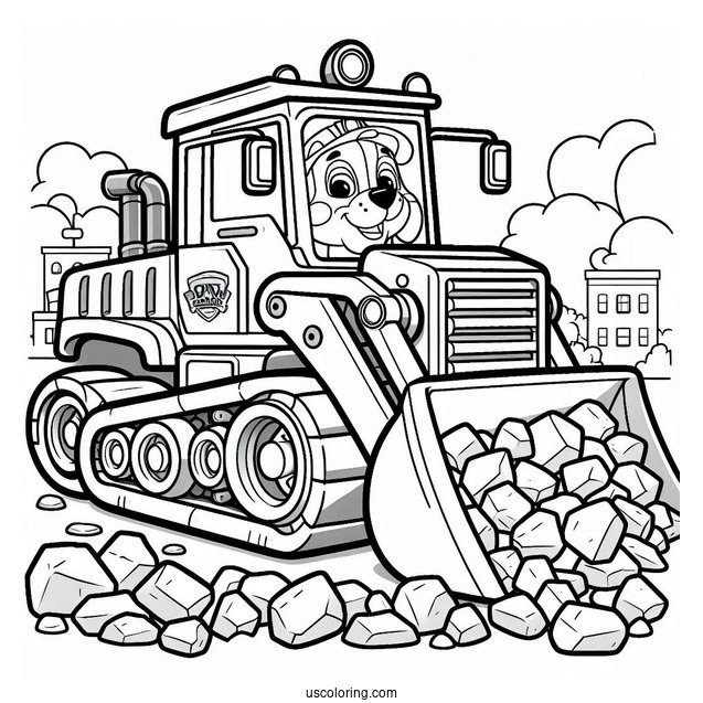 Rubble Driving Bulldozer To Color For Kids