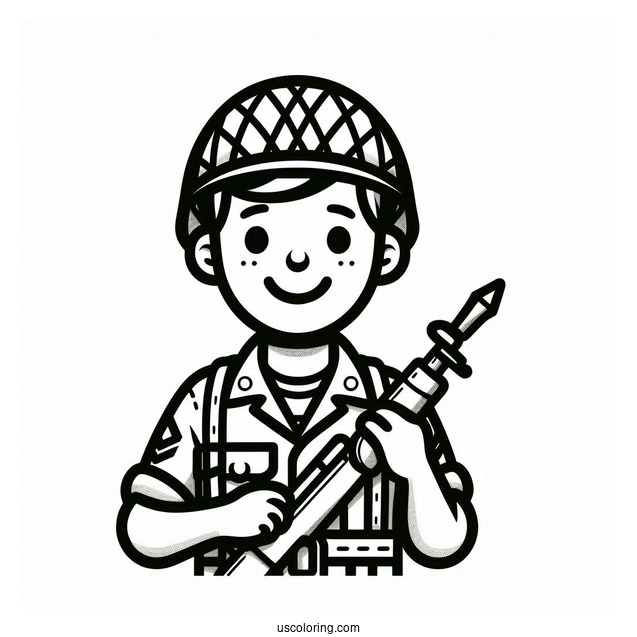 Easy Outline Of Smiling Soldier Coloring Page With Bayonet For Kids
