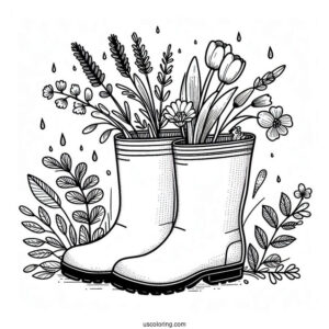 Rainboots Filled With Spring Coloring Page Wildflowers