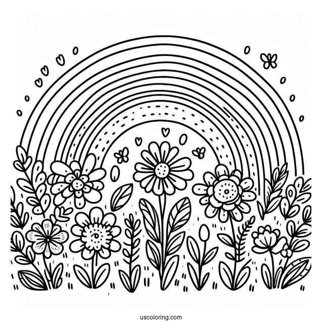 Spring Coloring Page Rainbow With Flowers For Preschoolers