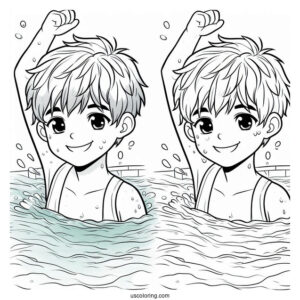 Smiling Boy Swimming Coloring Page In The Pool