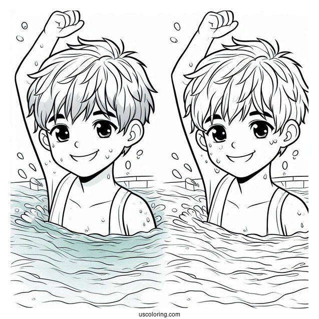 Smiling Boy Swimming Coloring Page In The Pool