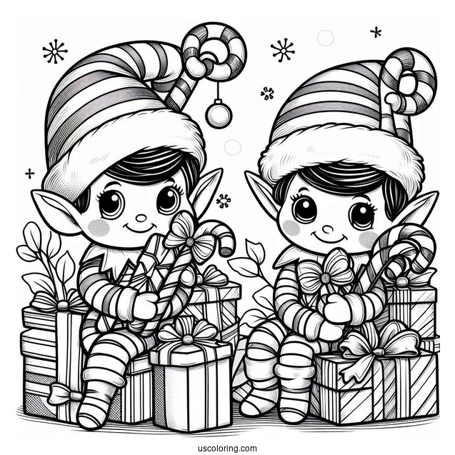 Elf On The Shelf With Candy Canes And Presents