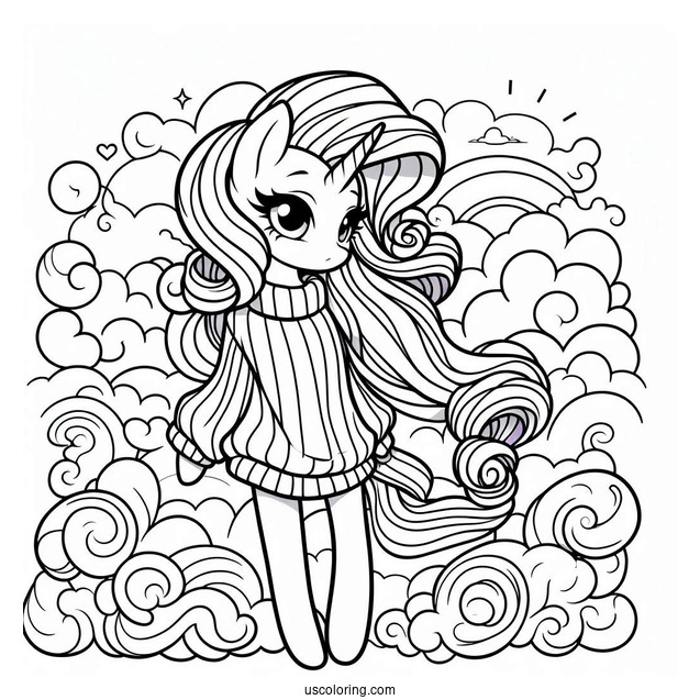 Rarity Coloring Page Wearing A Baggy Sweater On The Clouds