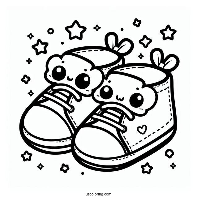 Kawaii Baby Shoes Coloring In
