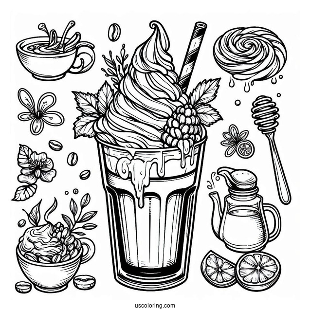 Iced Coffee Coloring Pages Of Whipped Cream And Syrup