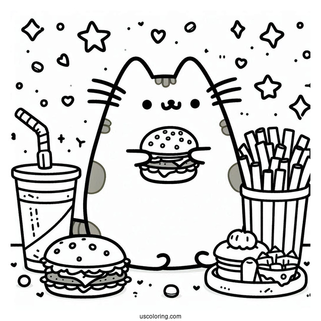 Pusheen Eating Some Burgers And Fries