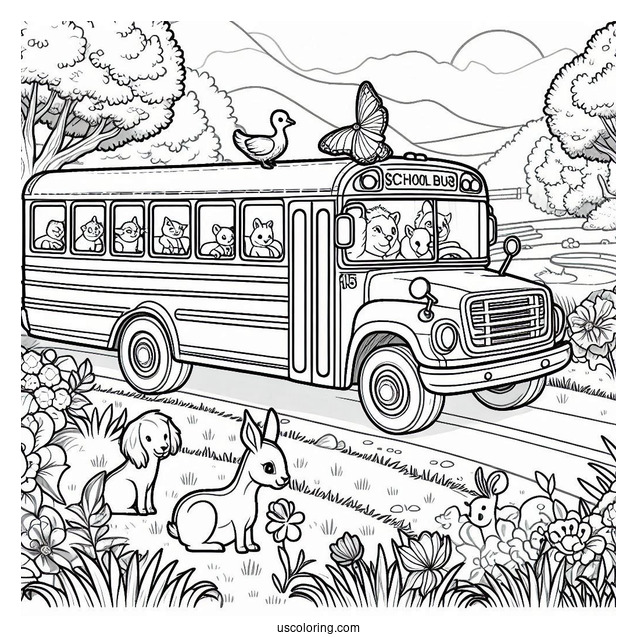 School Bus Coloring Page Field Trip to the Zoo