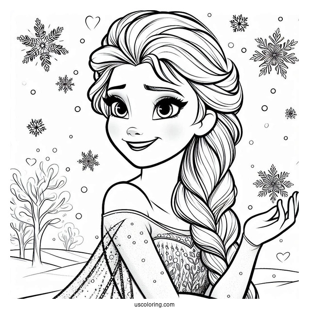 Elsa Smiling While Snowing To Color