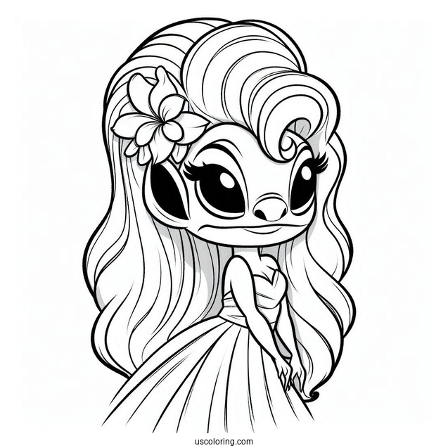 Coloring Page Of Pleakley In Drag Wearing a Wig