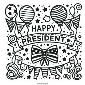 Easy Happy President s Day Banner With Stars And Balloons Coloring Sheet For Kids