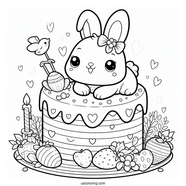 Cute Coloring Page Of Rabbit On Top Of A Cake