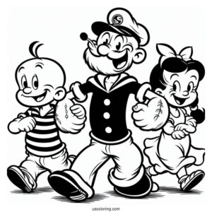 Popeye Coloring Page Carrying Swee Pea, Eugene, And Olive Oyl