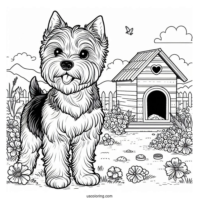 Coloring Page Of Terrier In Front Of Dog House