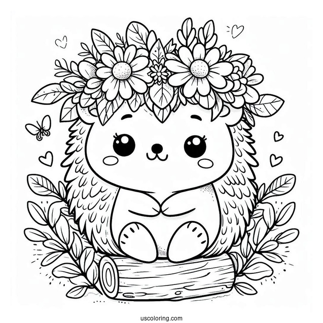 Cute Coloring Page Hedgehog Wearing A Flower Crown