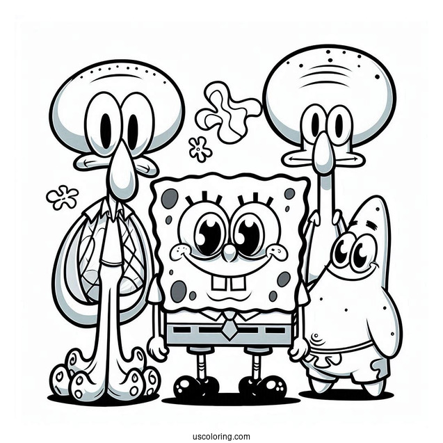 SpongeBob, Squidward, And Patrick Coloring Sheet