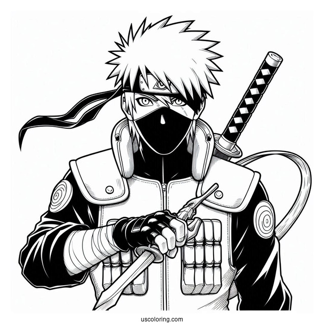 Realistic Kakashi Coloring Page With His Kunai And Icha Icha Book