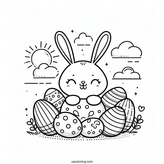 Happy Easter Coloring Page With Bunny Ears And Feet