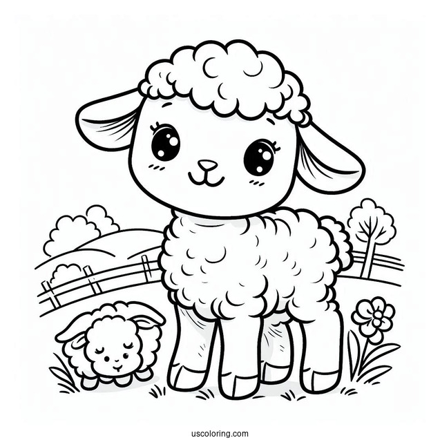 Cute Baby Lamb On Country Side Coloring