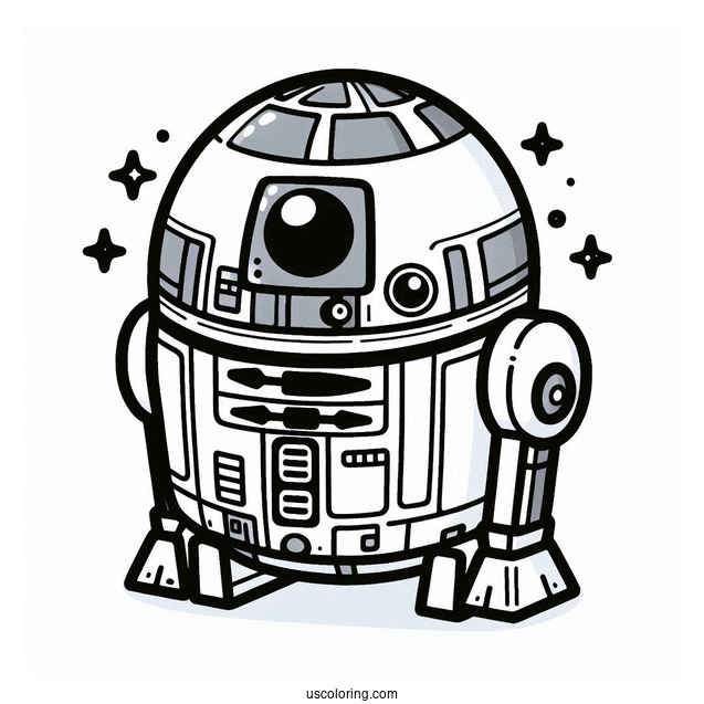 Kawaii R2 D2 Coloring Page For Kids