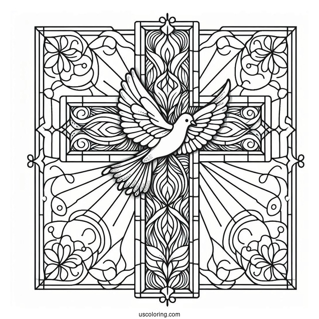 Simple Stained Glass Cross With Dove