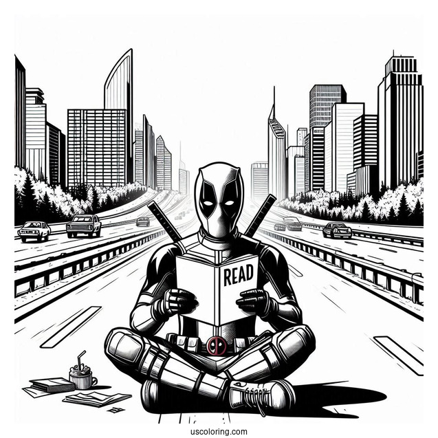 Deadpool Reading Letter On Highway