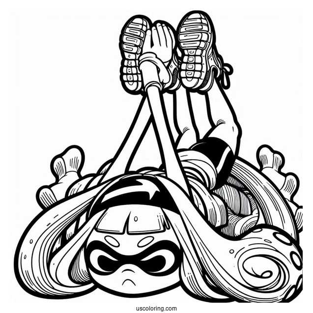 Splatoon Coloring Page Of Easy Agent 3 Stretching Arms Outline For Kids