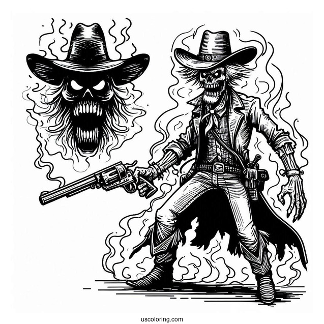Scary Cowboy Coloring Page In The Wild West