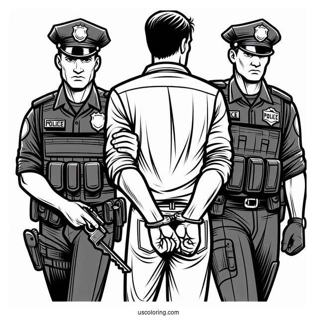 Criminal Being Arrested By Police Man To Color