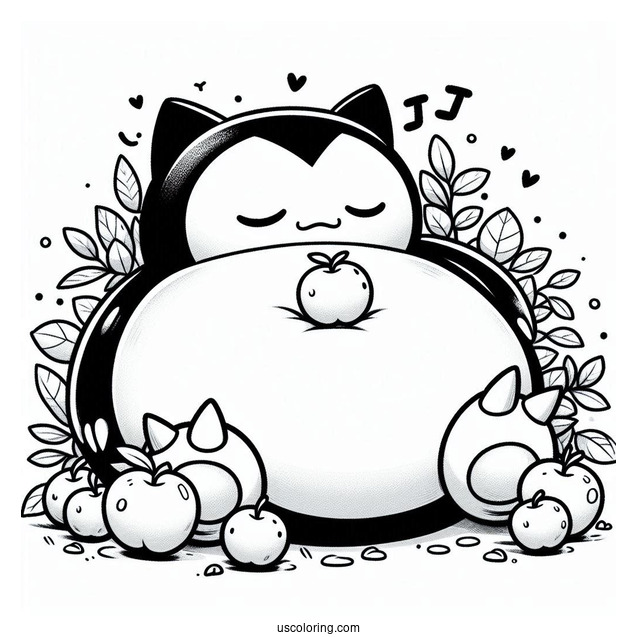 Snorlax Coloring Page Sleeping With Apples On Stomach
