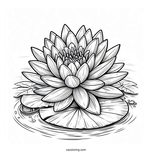 Flower Coloring Pages Of Large Water Lily On Pond