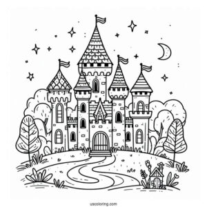 Cute Little Castle Coloring Page For Kids
