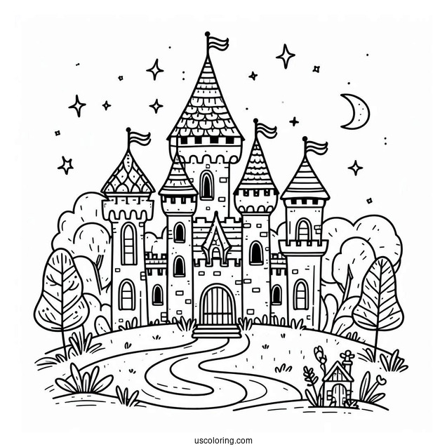 Cute Little Castle Coloring Page For Kids