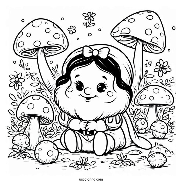 Snow White Coloring Pages Of Bashful Dwarf Surrounded By Mushrooms