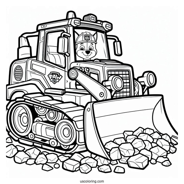 Rubble Driving Bulldozer To Color For Kids