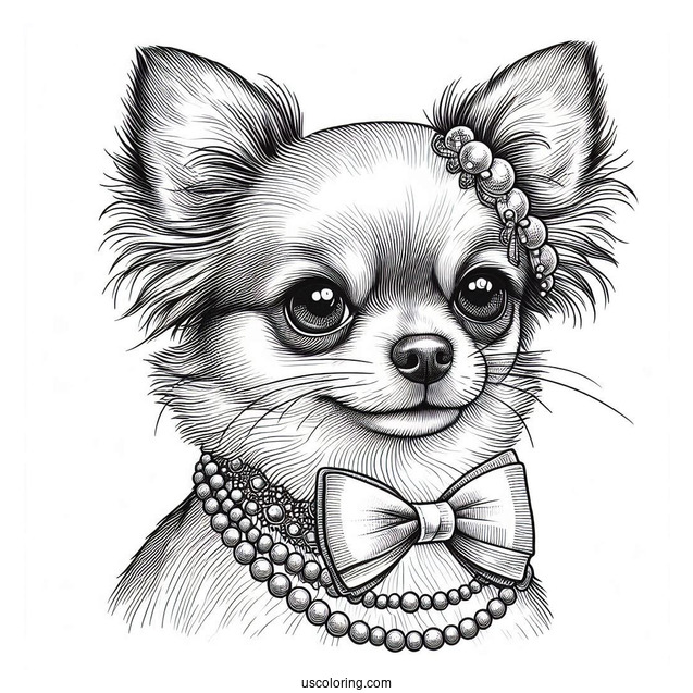 Chihuahua Coloring Page Wearing Accessories