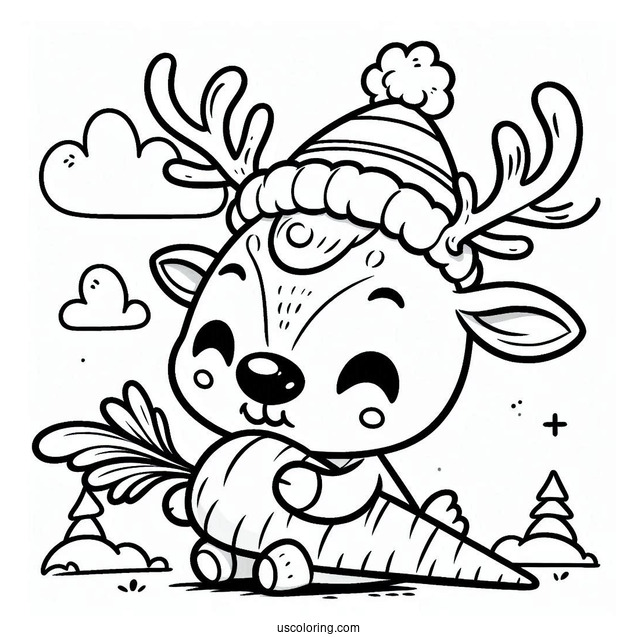 Coloring Picture Of Sven The Reindeer Eating a Carrot