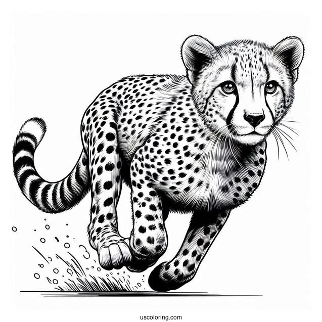 Realistic Cheetah Coloring Page In Mid Run