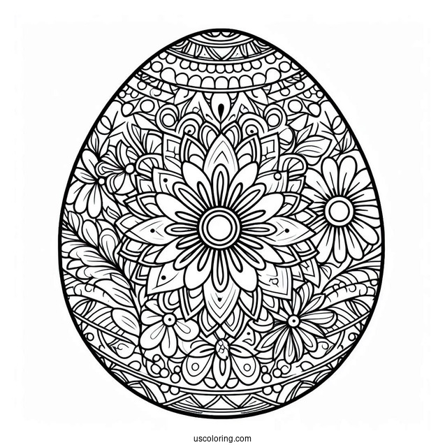 Intricate Flower Mandala Easter Egg Coloring Page For Adults