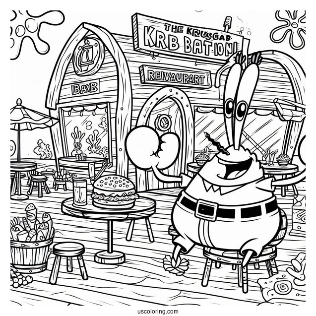 The Krusty Krab Restaurant Coloring Sheet