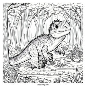 Iguanadon In The Forest Coloring Sheet