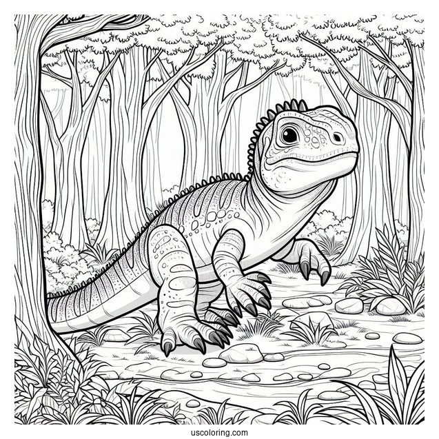 Iguanadon In The Forest Coloring Sheet