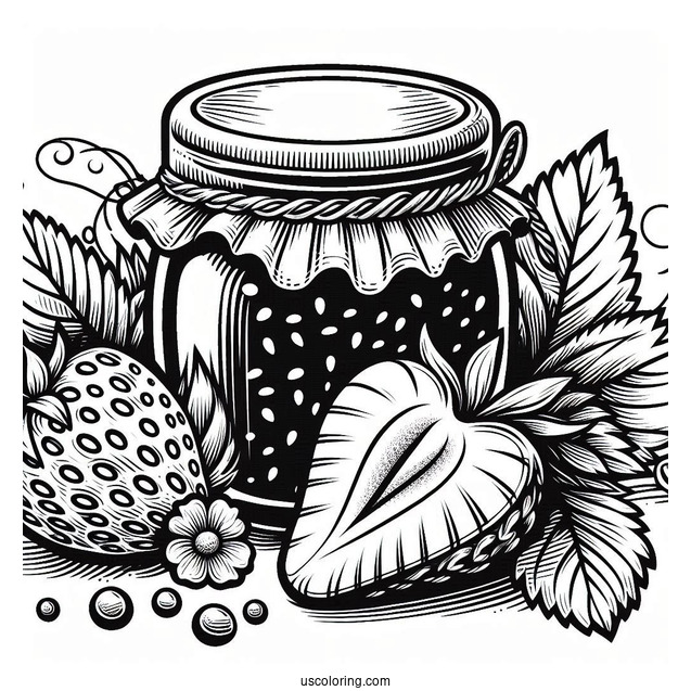 Detailed Strawberry Coloring Page With A Jam