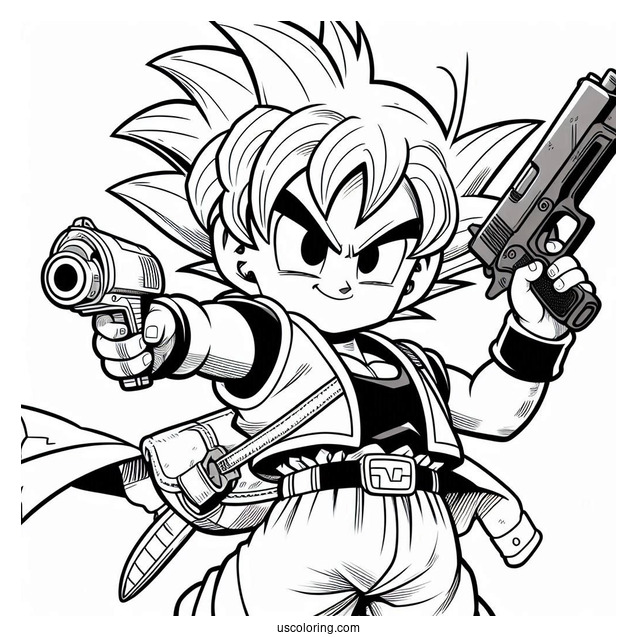 Dragon Ball Z Coloring Page Of Launch in Casual Outfit with Gun