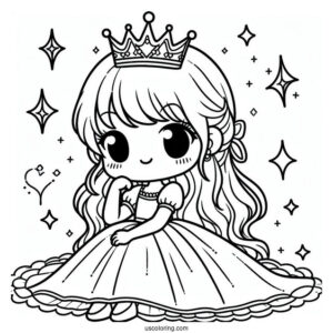 Cute Princess Wearing Simple Crown Coloring Sheet