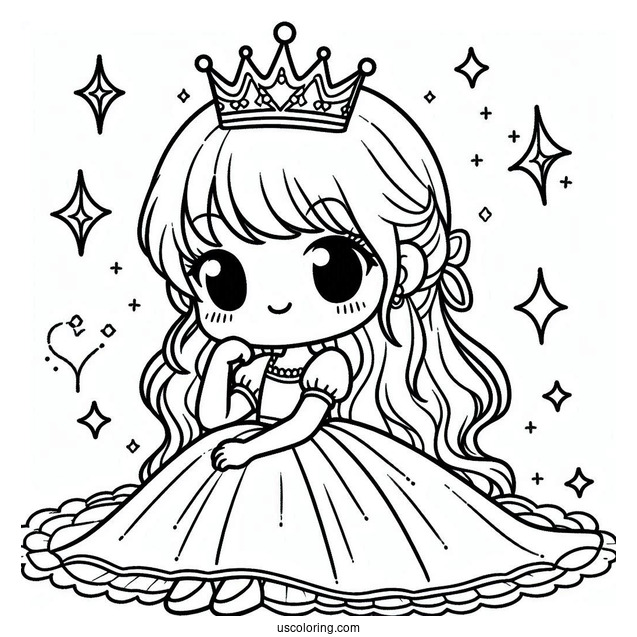 Cute Princess Wearing Simple Crown Coloring Sheet