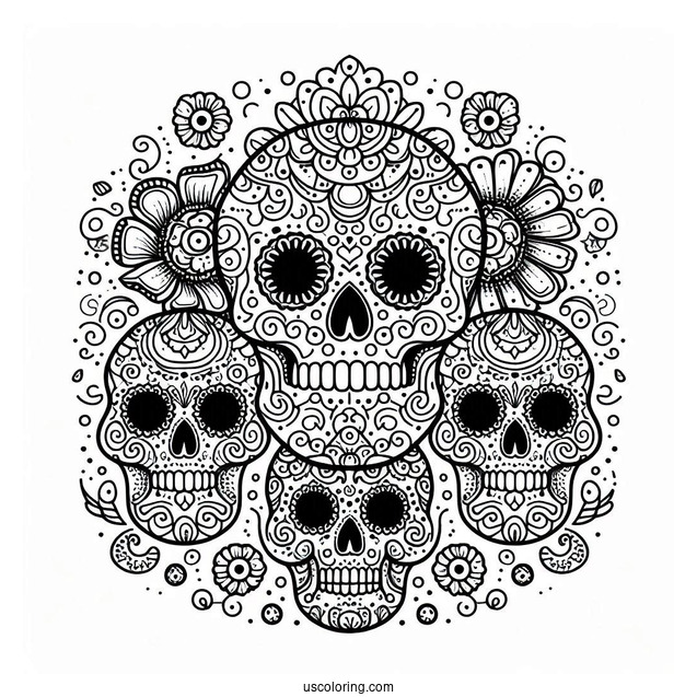 Intricate Sugar Skulls Coloring Page Design With Circles