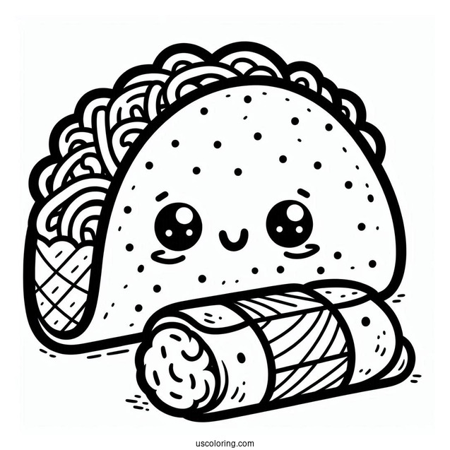Friendly Taco With A Burrito Wrap Coloring Sheet For Kids